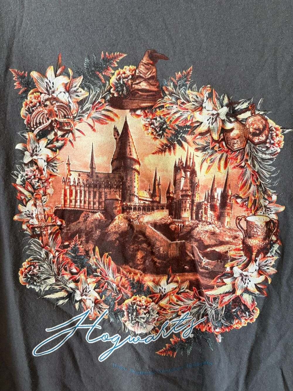 Harry Potter Hogwarts Castle Floral T-Shirt 2XL Gray Lootware exclusive design